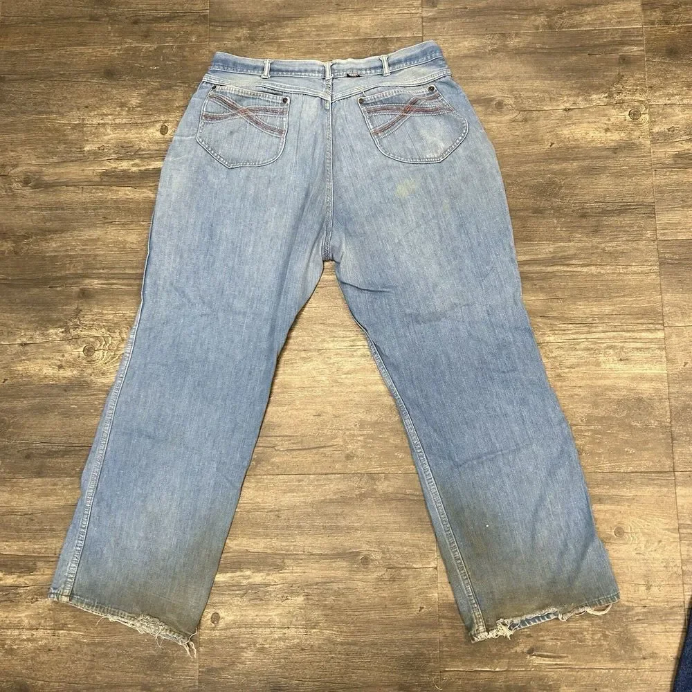 Vintage Red Snap Light Wash‎ Denim Boot Cut Grunge Punk Jeans DISTRESSED NO SIZE